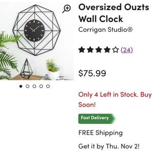 Black and Gold Geometric Oversized Ouzts Wall Clock by Corrigan Studio